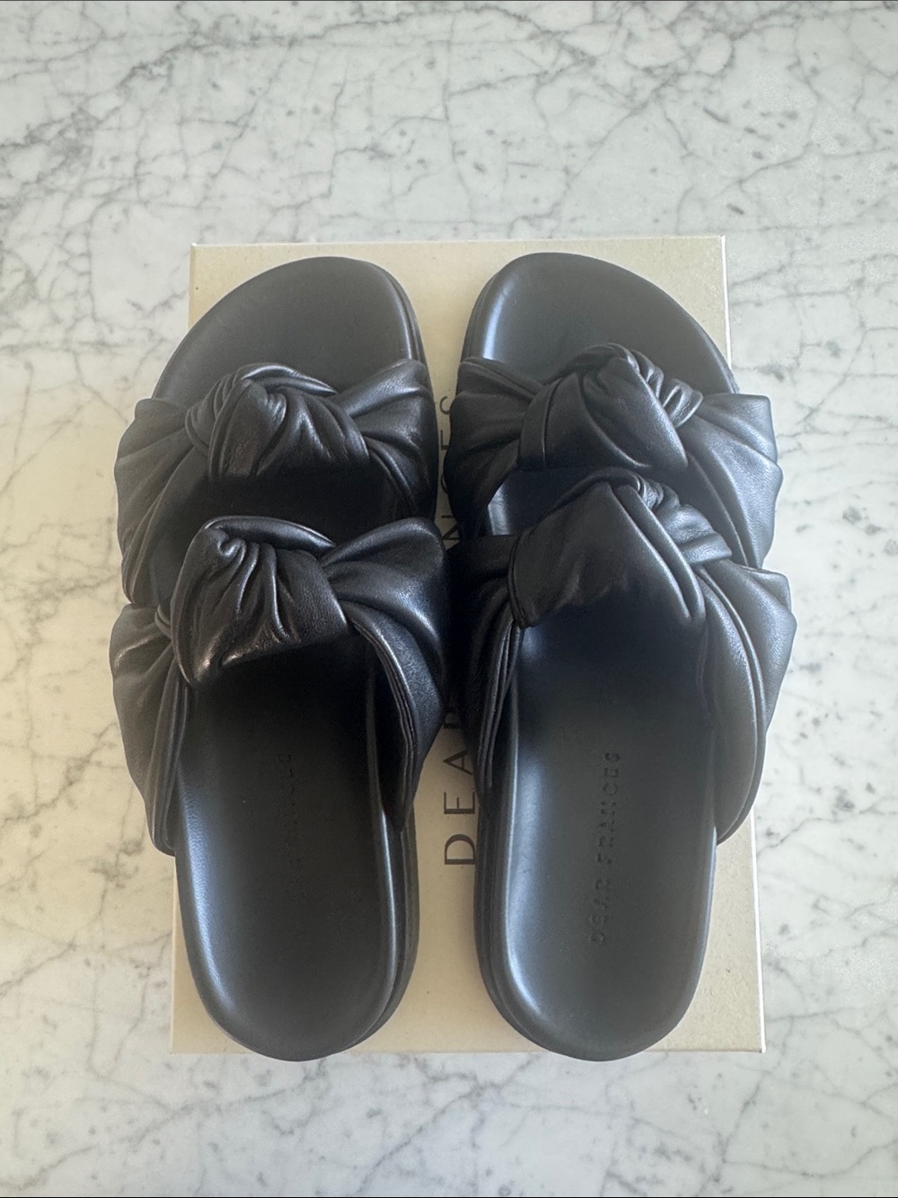 Dear Frances Tye Slide Black Sandals
